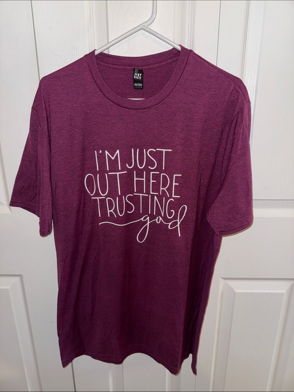 District Plum Crewneck Tee with White Graphic Text size L
